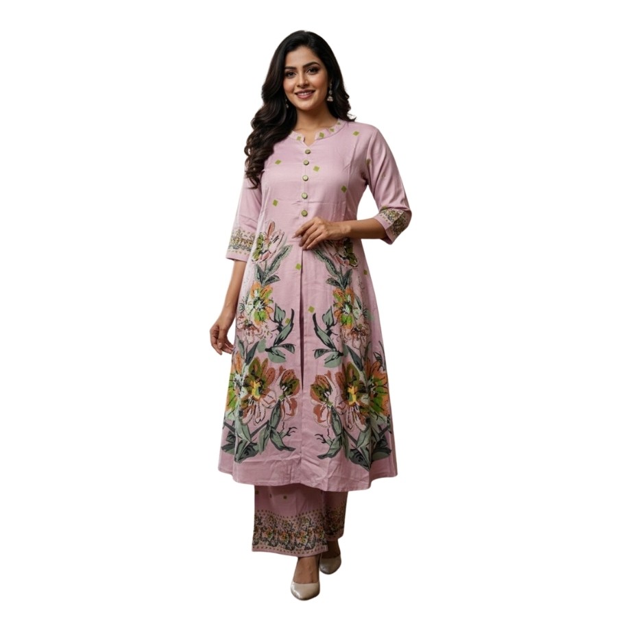 Elegant Floral Long Kurti Set – Premium Cotton Collection
